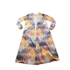 Lularoe Sarah Duster Womens Size Medium Cardigan Geometric Zig Zag Colorful NEW